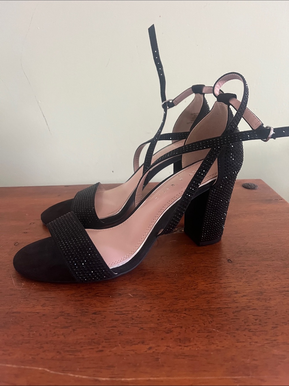 Kelly and Katie black sparkle chunky heel pumps